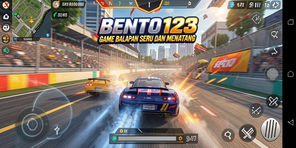 Screenshot gameplay BENTO123 yang menunjukkan aksi balapan mendebarkan.