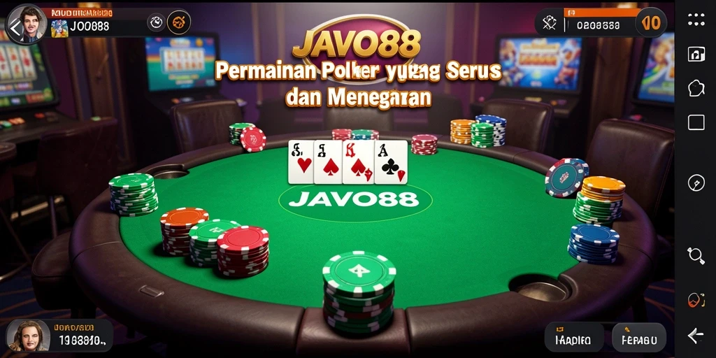 Screenshot aksi seru dalam permainan poker JAVO88 dengan grafis menarik.