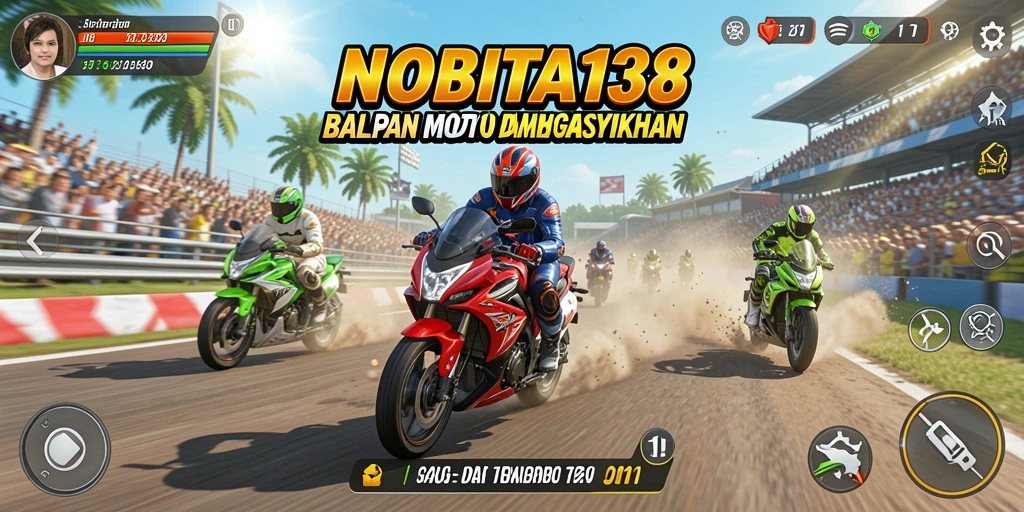 Gameplay seru NOBITA138 dengan balapan motor yang mendebarkan.