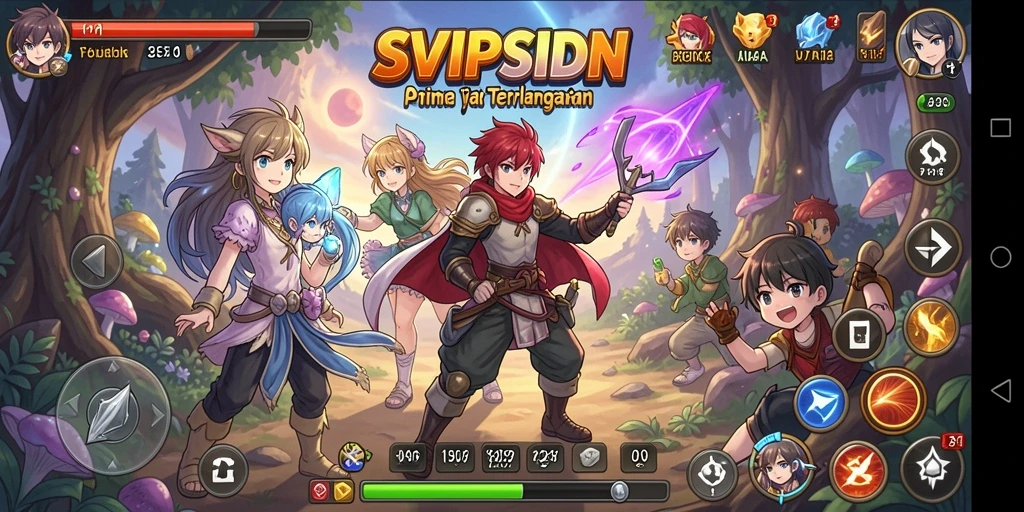 Screenshot gameplay SVIPSIDN menampilkan karakter anime yang beraksi dalam pertarungan epik.